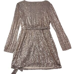 Crystal Sky Gold‎ Sequin Dress Size Large Cocktail Wedding Vacation Festival